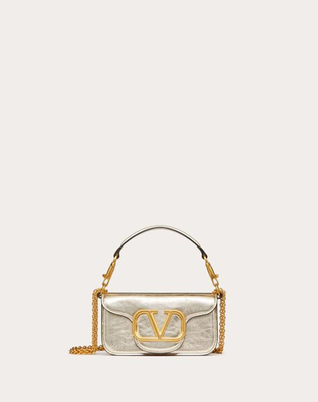 Small Locò Shoulder Bag With Crystals for Woman in Silver | Valentino ME